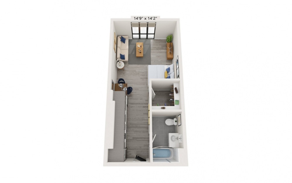 A4 - Studio floorplan layout with 1 bath and 452 square feet.