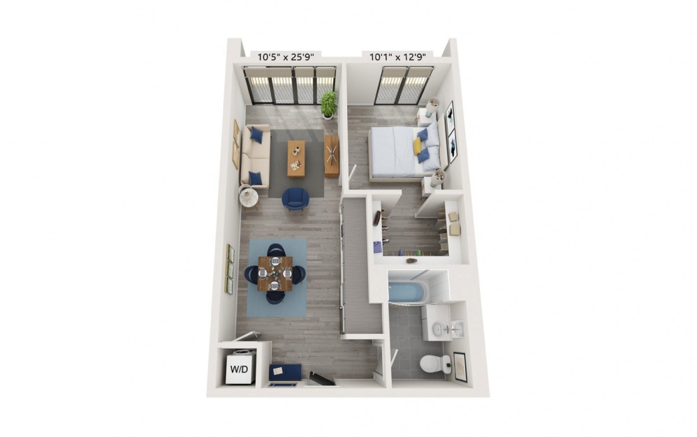 B3 - 1 bedroom floorplan layout with 1 bath and 616 square feet.
