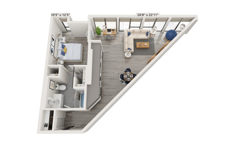 B5 - 1 bedroom floorplan layout with 1 bath and 696 square feet.